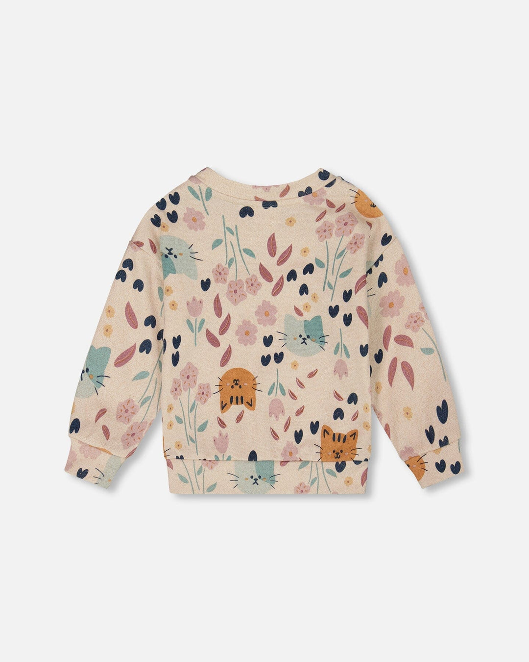 Glittering French Terry Sweatshirt Beige Cat Print