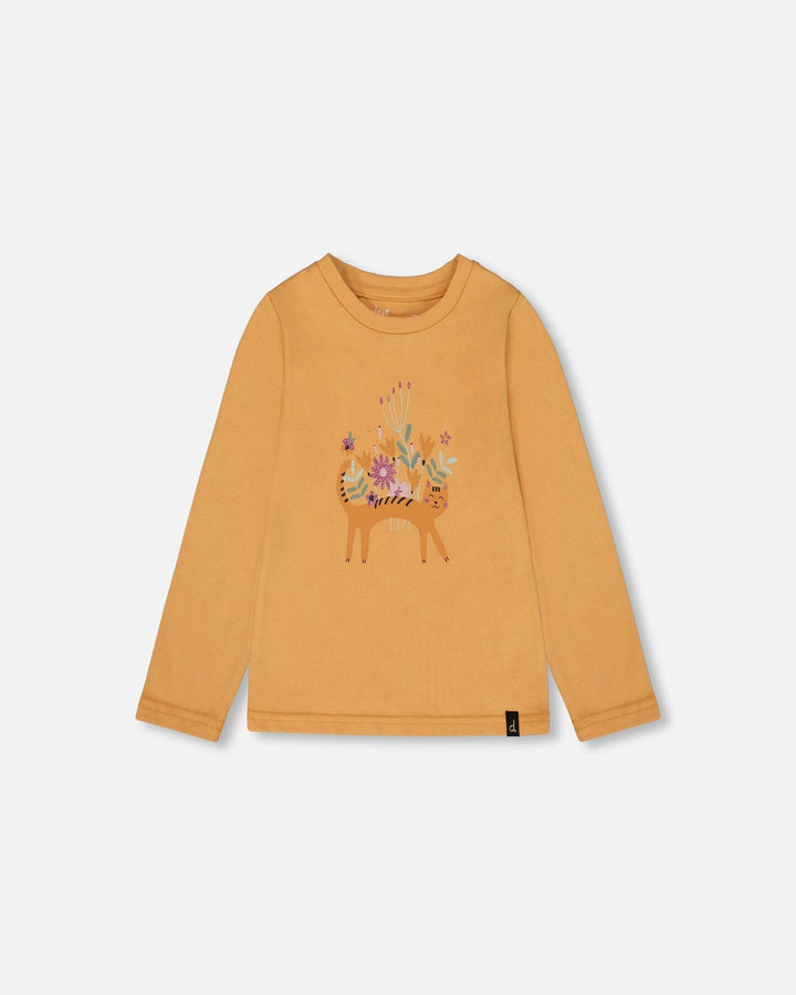Organic Cotton T-Shirt Golden Yellow With Cat