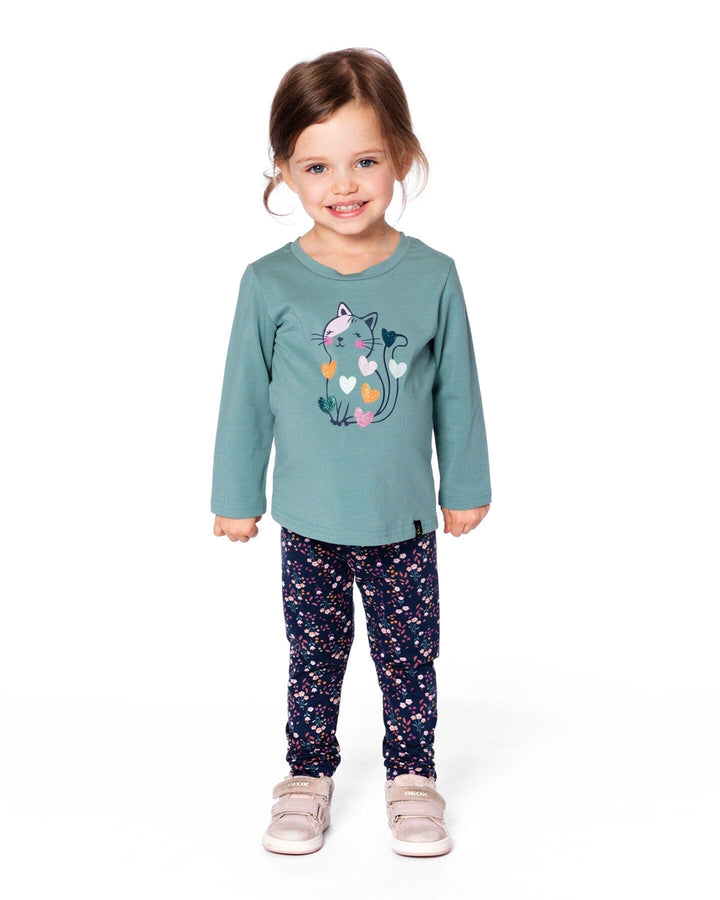 Organic Cotton T-Shirt Sage With Cat
