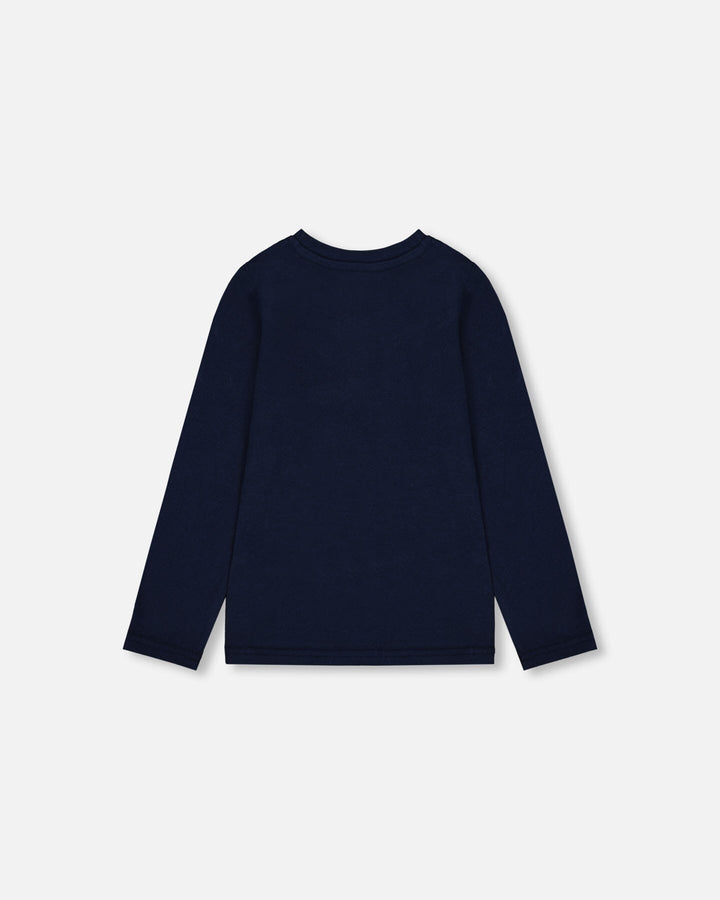 Organic Cotton T-Shirt Dark Blue With Cat