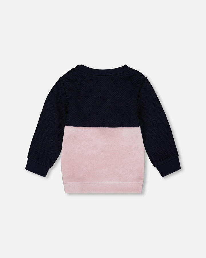 Long Bi-Material Top Dark Blue With Cat