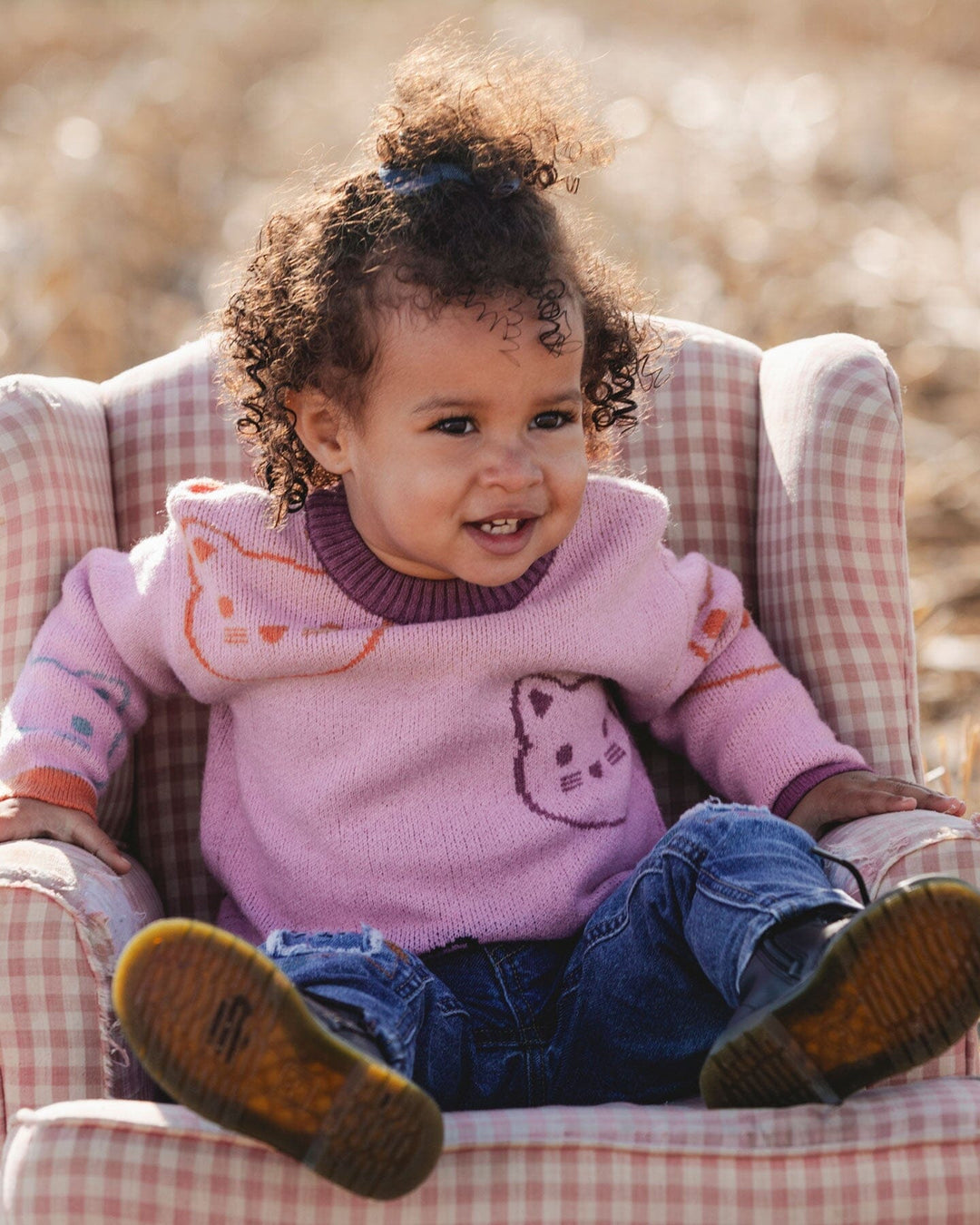 Knit Jacquard Sweater Dusty Pink With Cats