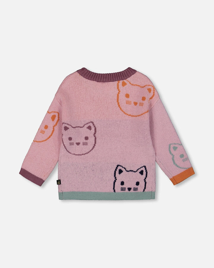Knit Jacquard Sweater Dusty Pink With Cats