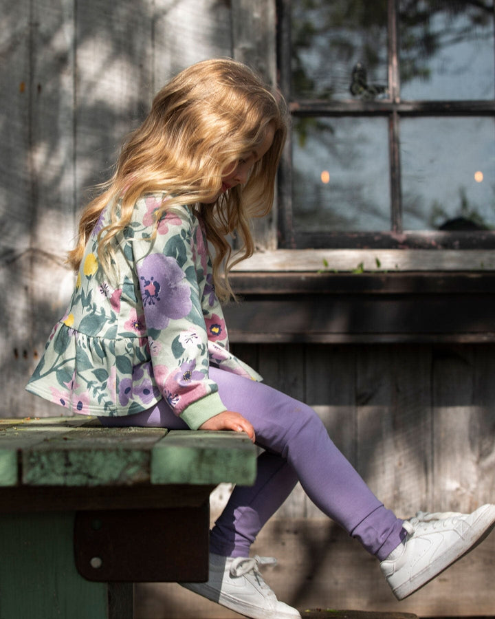 Organic Cotton Jersey Leggings Purple Gray With Floral Detail