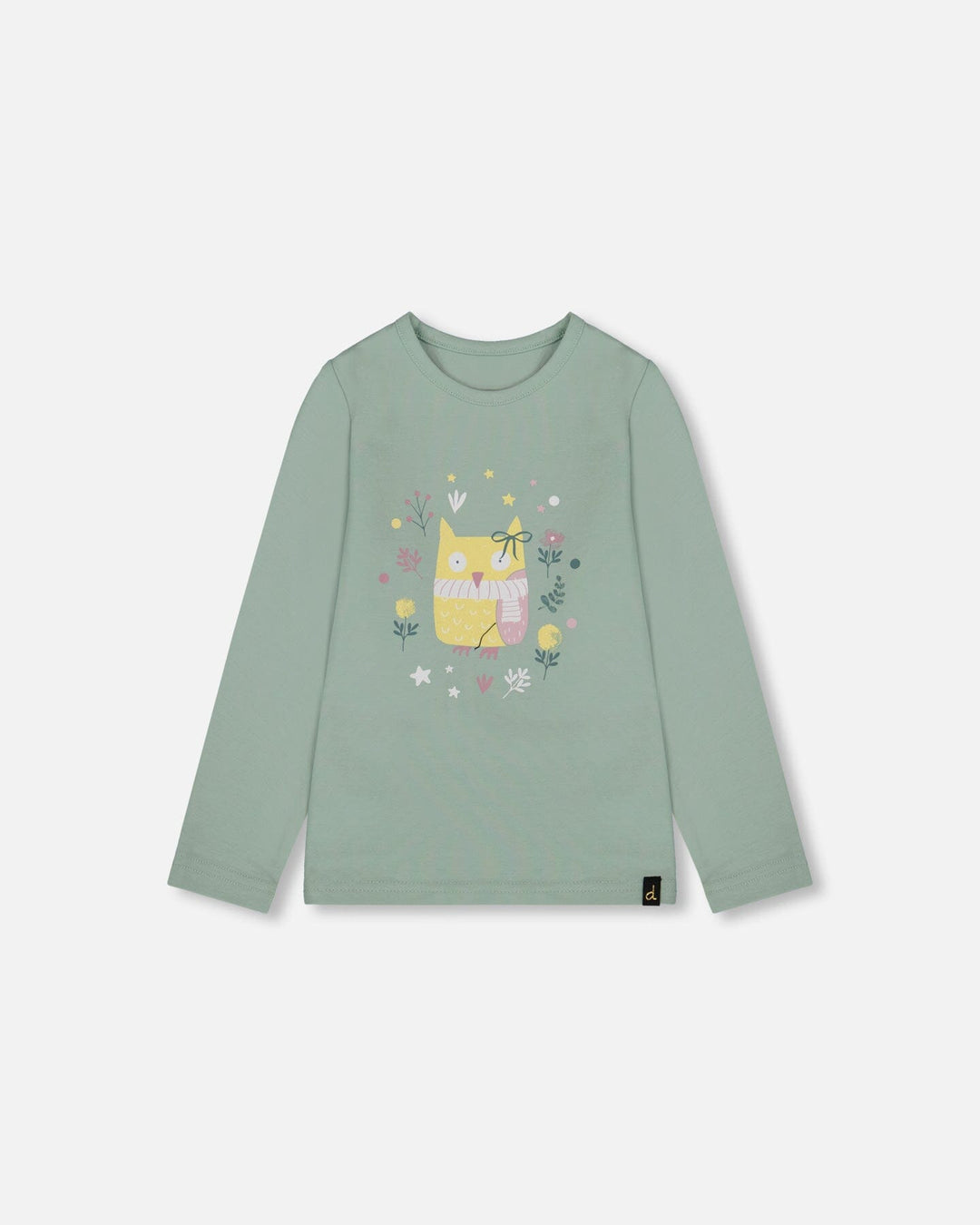 Organic Cotton Jersey Top Jade Green With Owl