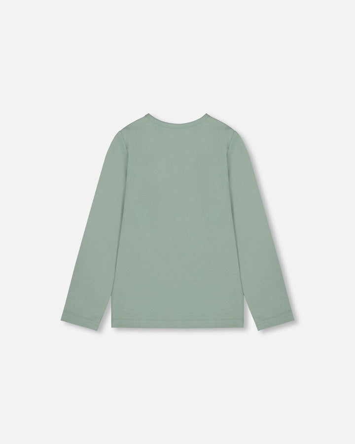 Organic Cotton Jersey Top Jade Green With Owl