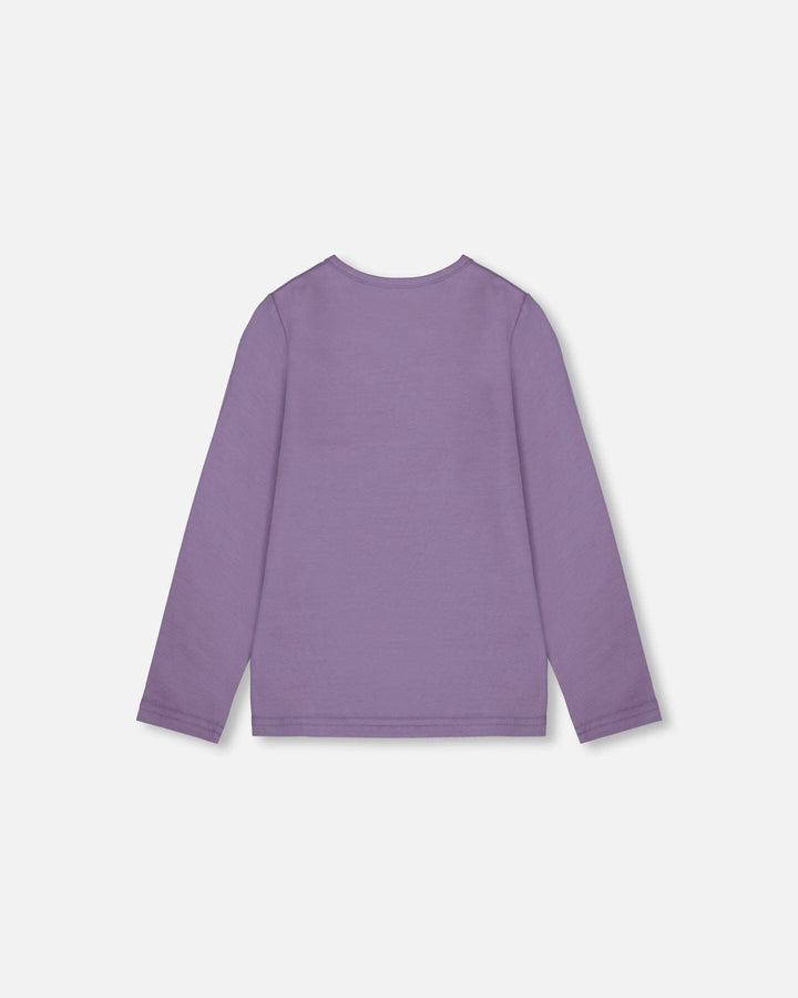 Organic Cotton Jersey Top Purple Gray With Owl