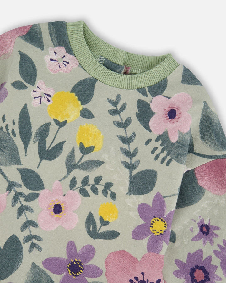 Stretch Fleece Dress Sage Floral