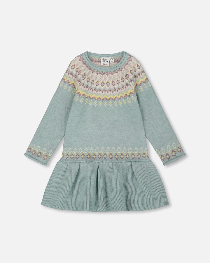 Jacquard Sweater Dress With Ribbed Skirt Jade Green