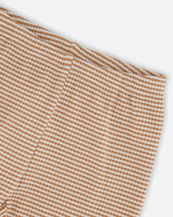 Rib Striped Leggings Beige And Off-White