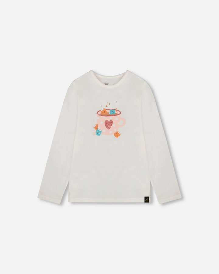 Organic Cotton Long Sleeve T-Shirt Off-White With Hot Chocolate