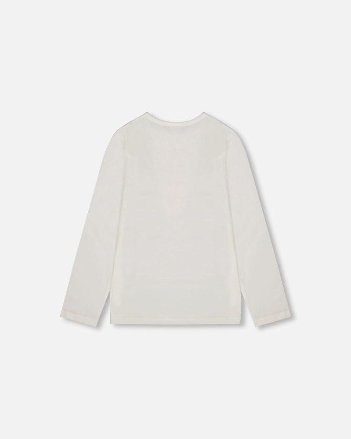 Organic Cotton Long Sleeve T-Shirt Off-White With Hot Chocolate