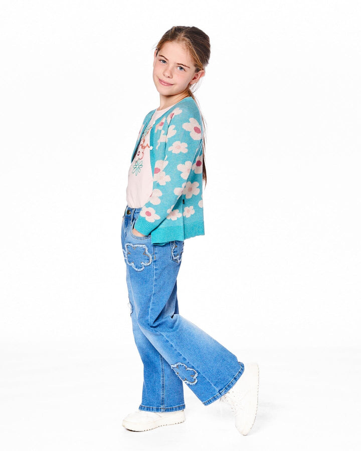 Button Front Knitted Cardigan Turquoise Blue