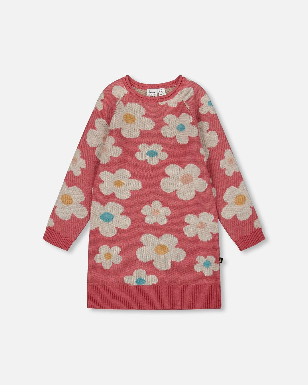 Knitted Dress With Flower Jacquard Old Pink And Beige