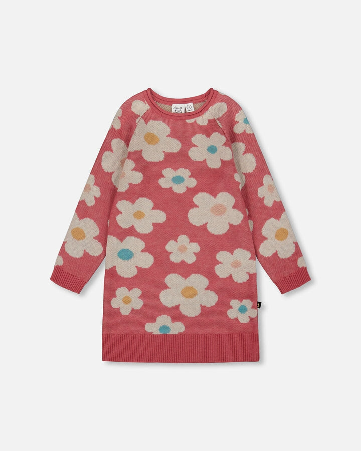 Knitted Dress With Flower Jacquard Old Pink And Beige