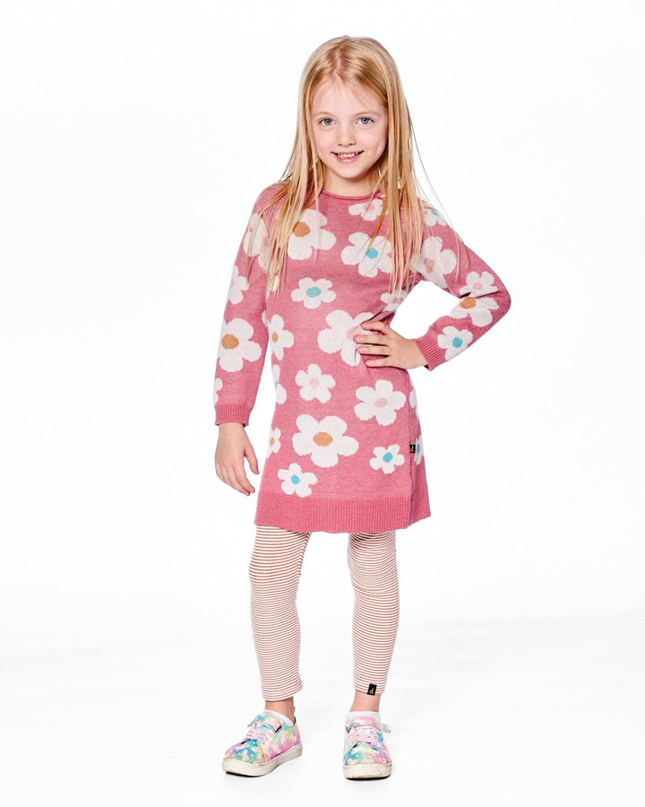 Knitted Dress With Flower Jacquard Old Pink And Beige