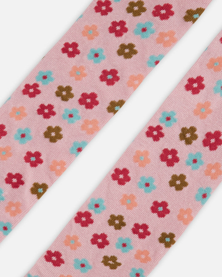 Knit Tights Light Pink With Flowers