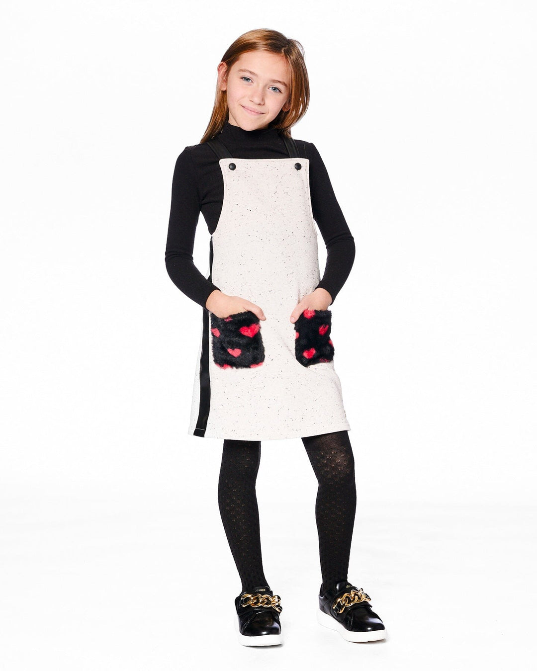 Glittering French Terry Overall Dress Beige And Black