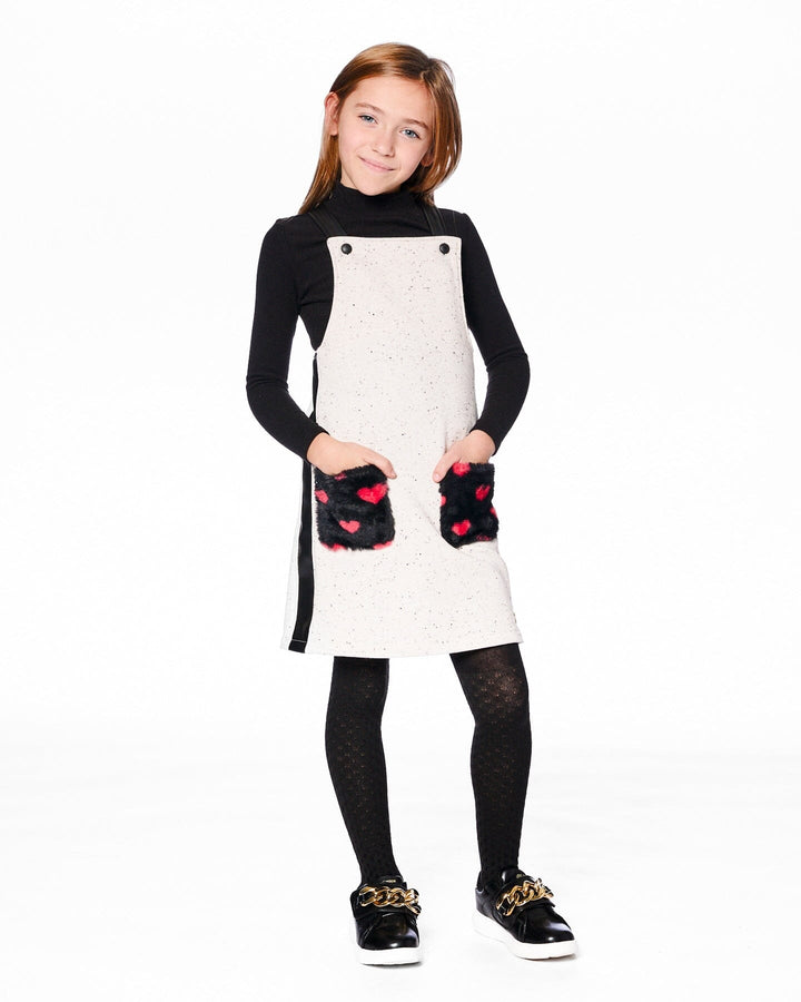 Glittering French Terry Overall Dress Beige And Black