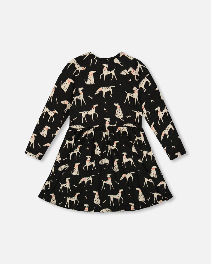 Half Button Jersey Dress Black Dalmatian Print