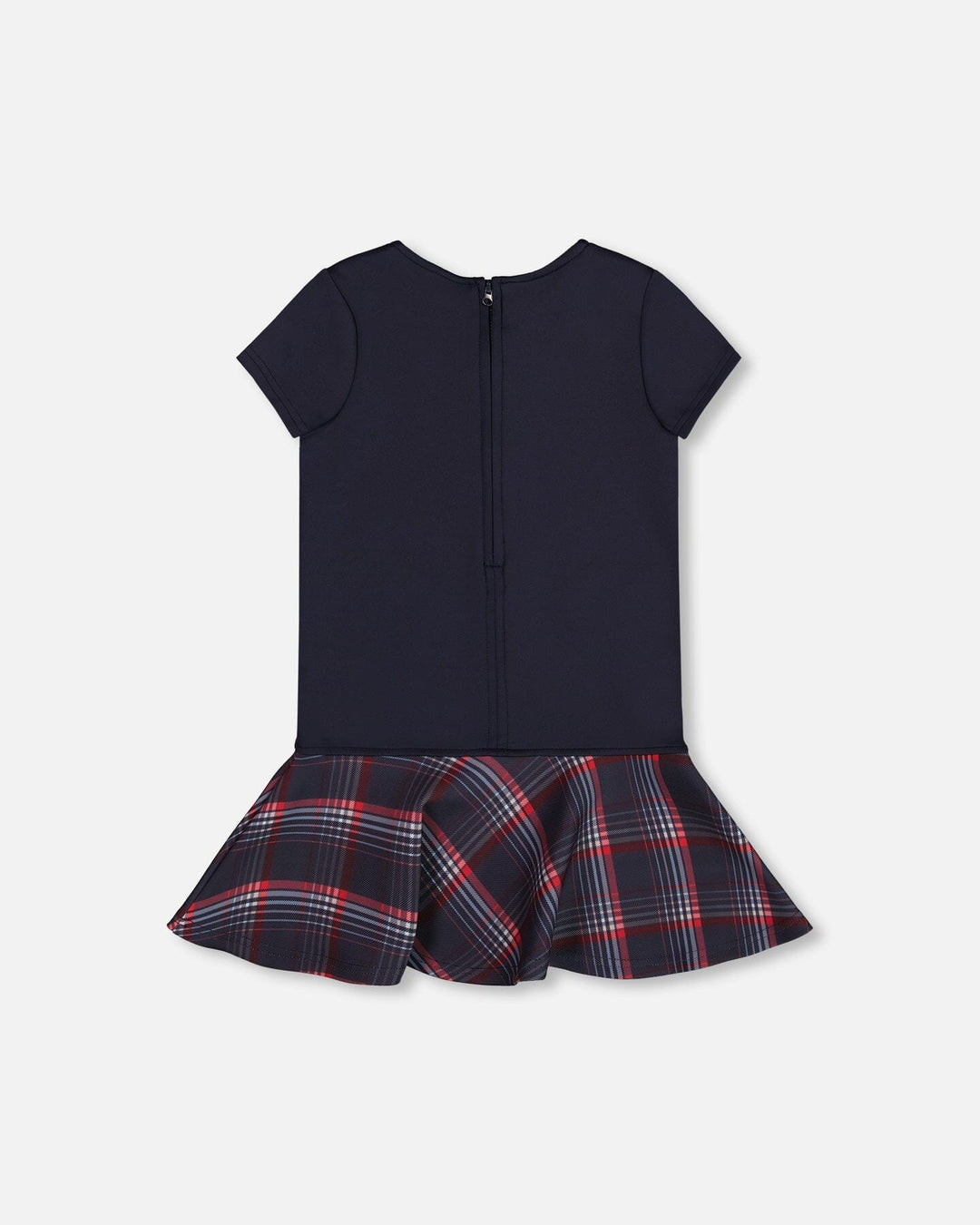 Milano Dress Navy Blue With Plaid Flounce