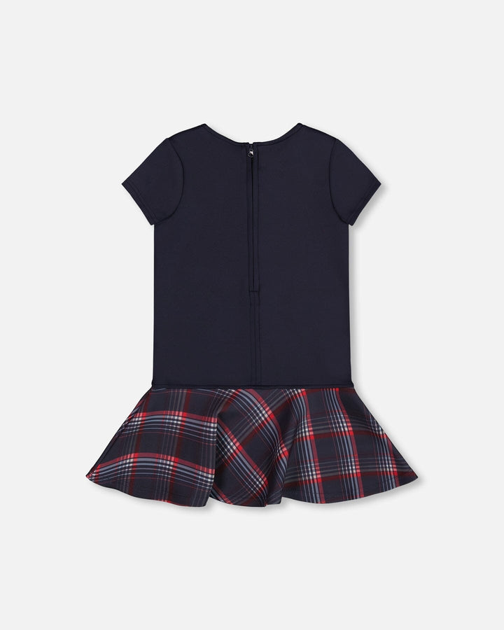 Milano Dress Navy Blue With Plaid Flounce