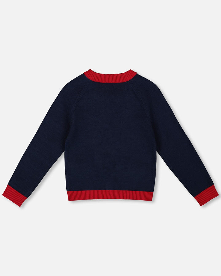 Knitted Cardigan Navy Blue With Red Embroidered Hearts