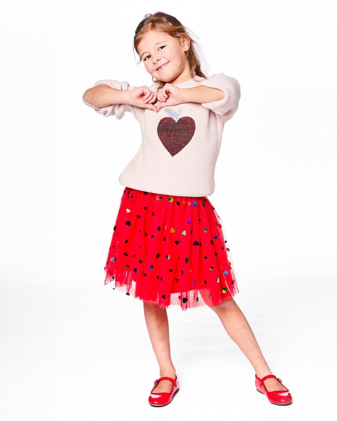 Knit Sweater Pinkish White With Sequin Heart