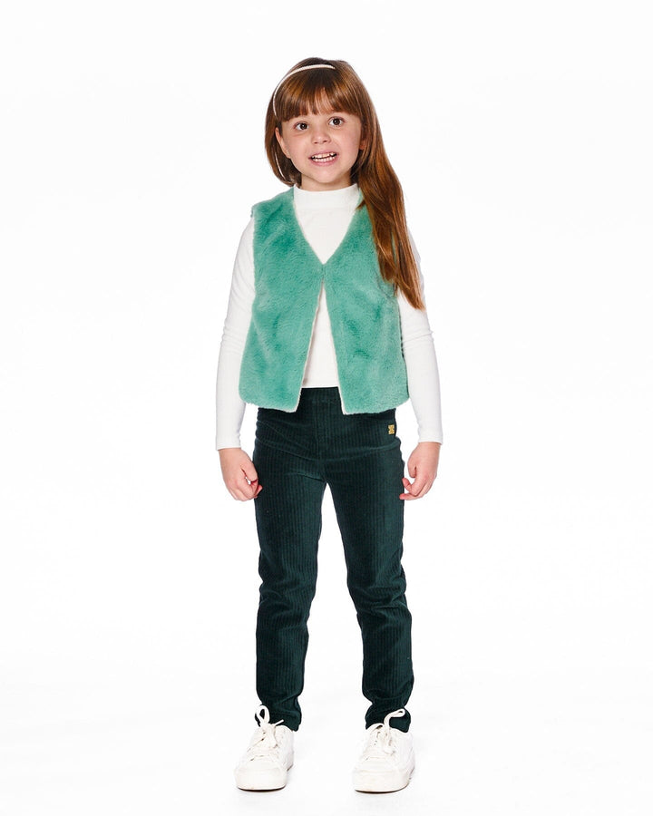 Stretch Velour Rib Treggings Dark Green