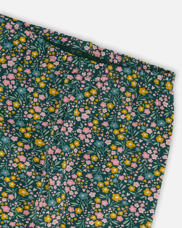 Leggings Green With Flower Print