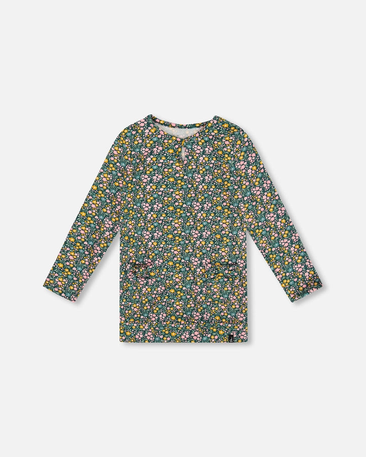 Jersey Tunic Green With Floral Print