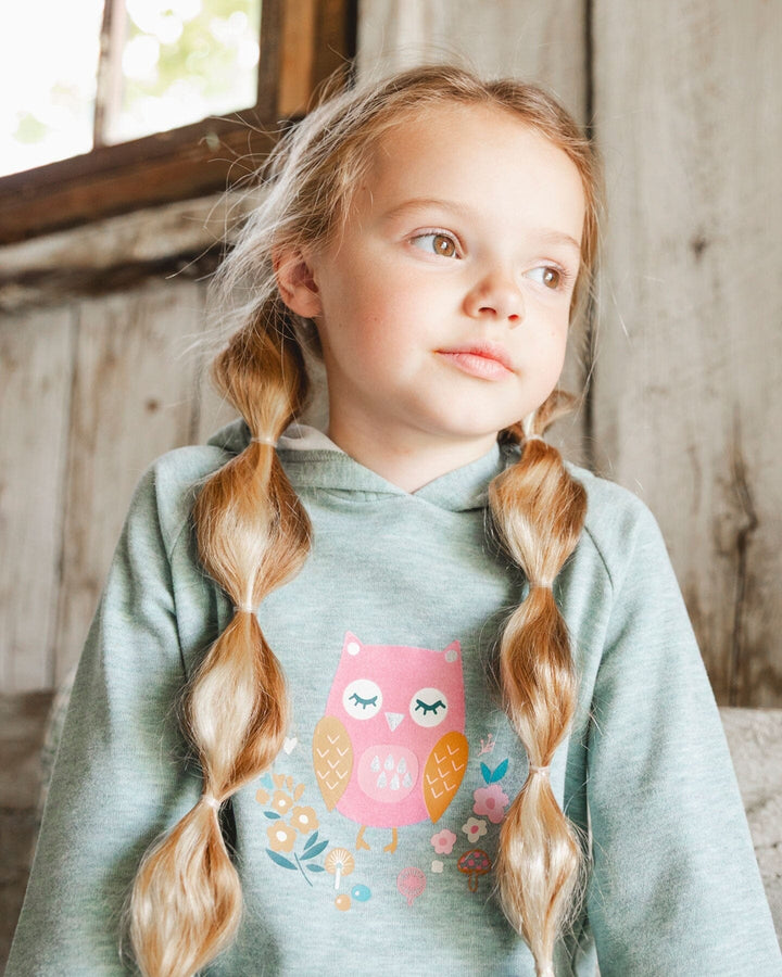 Hooded Tunic Sage Green With Owl Print