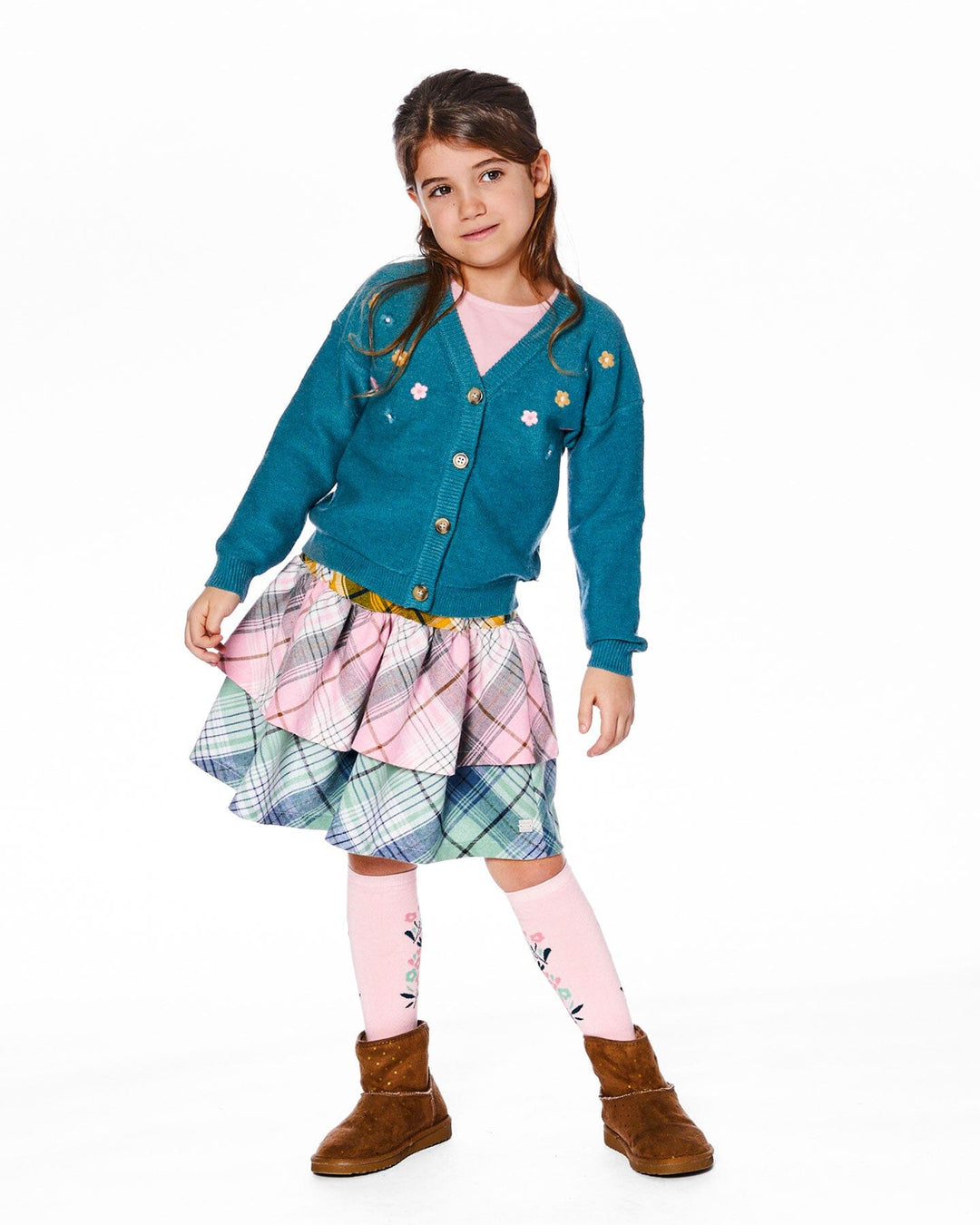 Knitted Cardigan Dark Green With Flower Embroidery