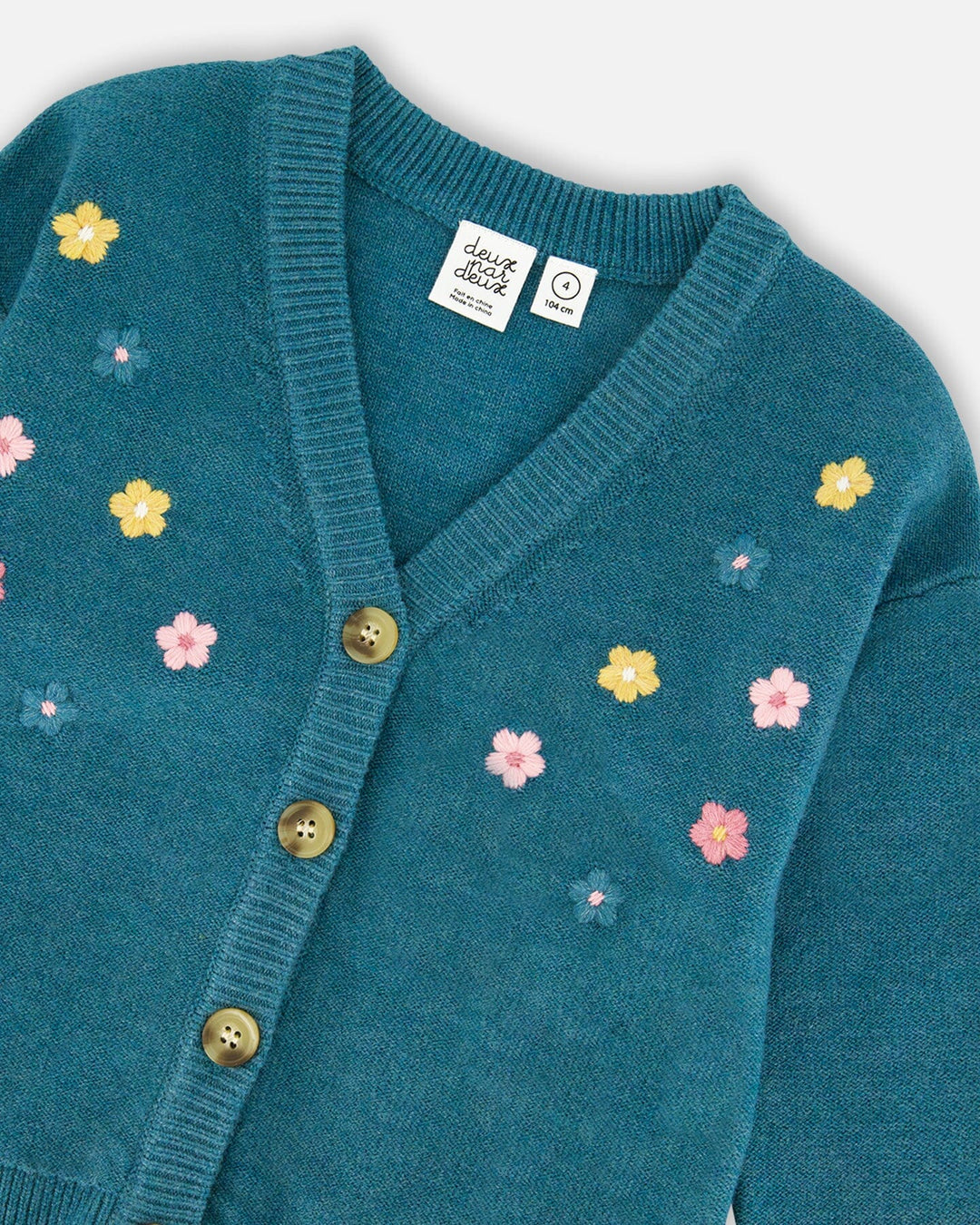 Knitted Cardigan Dark Green With Flower Embroidery