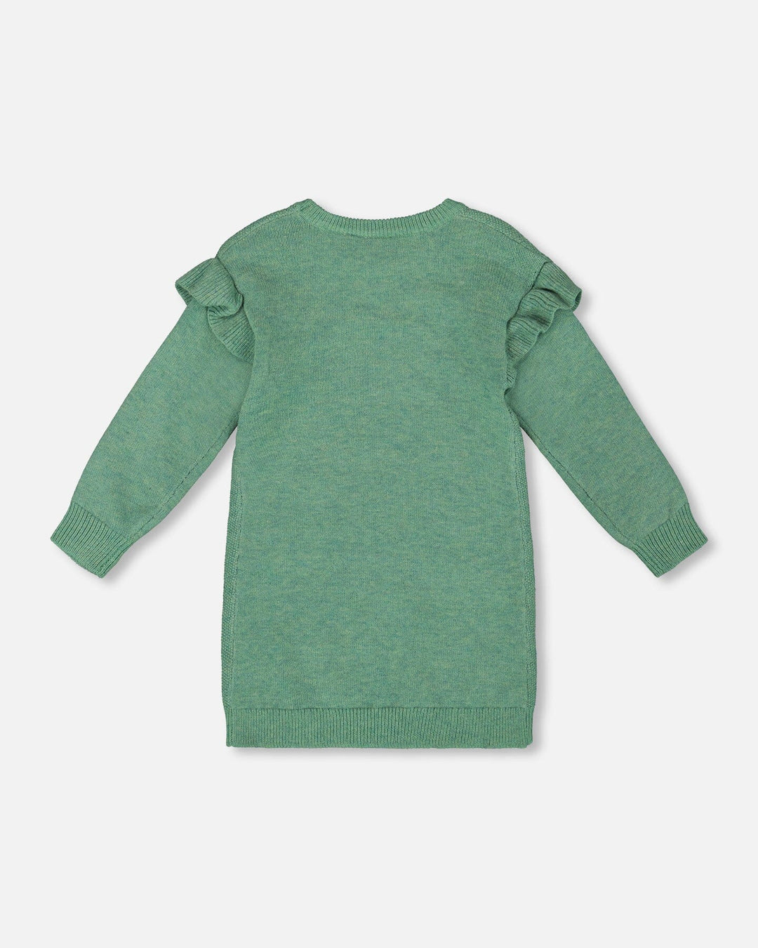 Knitted Dress Sage Green With Ruffles And Floral Embroidery