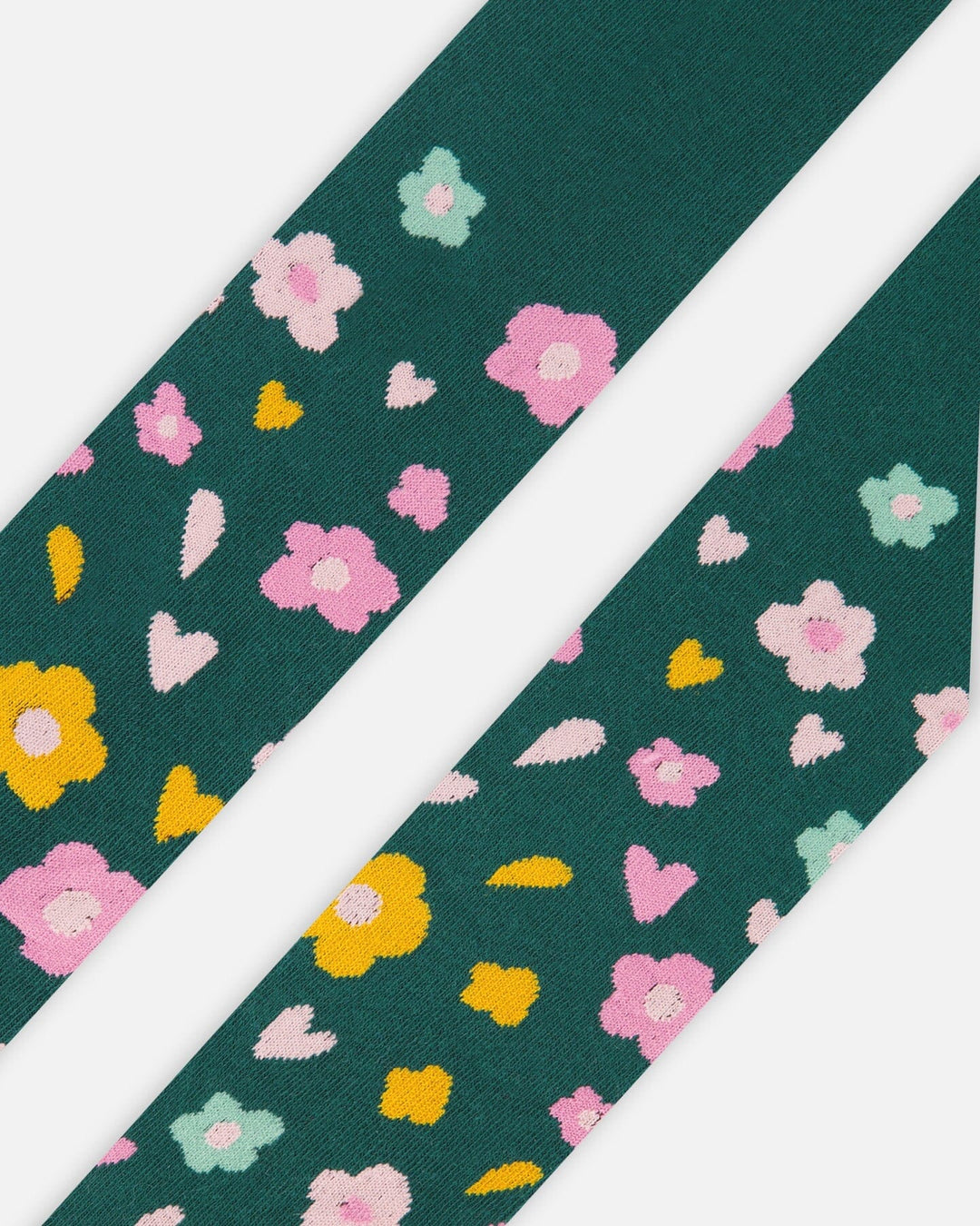 Knit Tights Dark Green With Flower Motifs