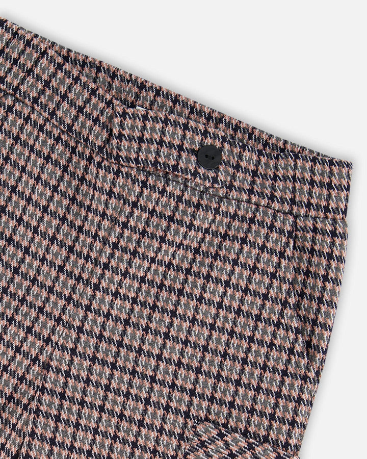 Jacquard Knit Flare Pants With Houndstooth Pattern