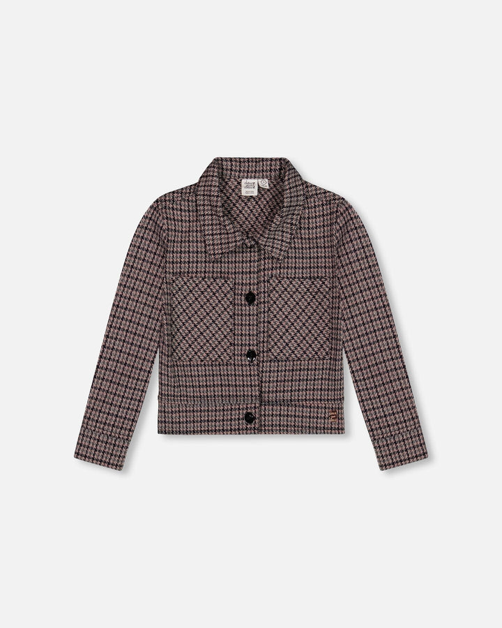 Jacquard Knit Jacket With Houndstooth Pattern