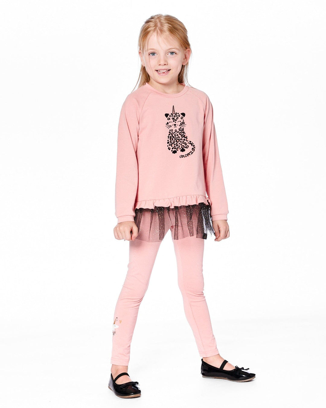 Organic Cotton Leggings Dusty Pink With Unicorn Print