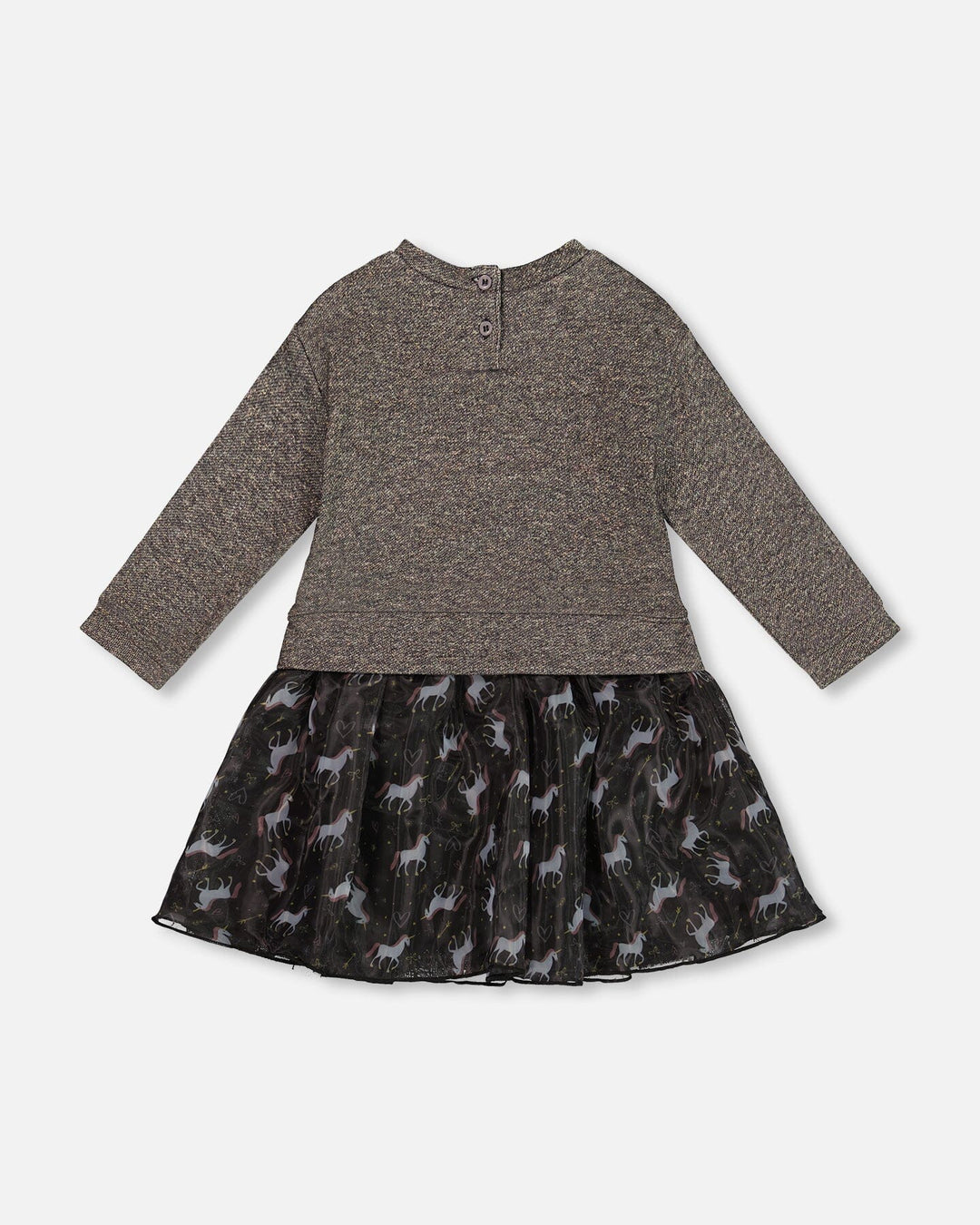 Bi-Material Dress Black With Mesh Skirt And Heart