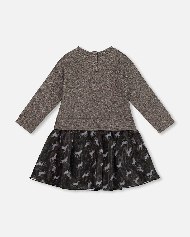 Bi-Material Dress Black With Mesh Skirt And Heart