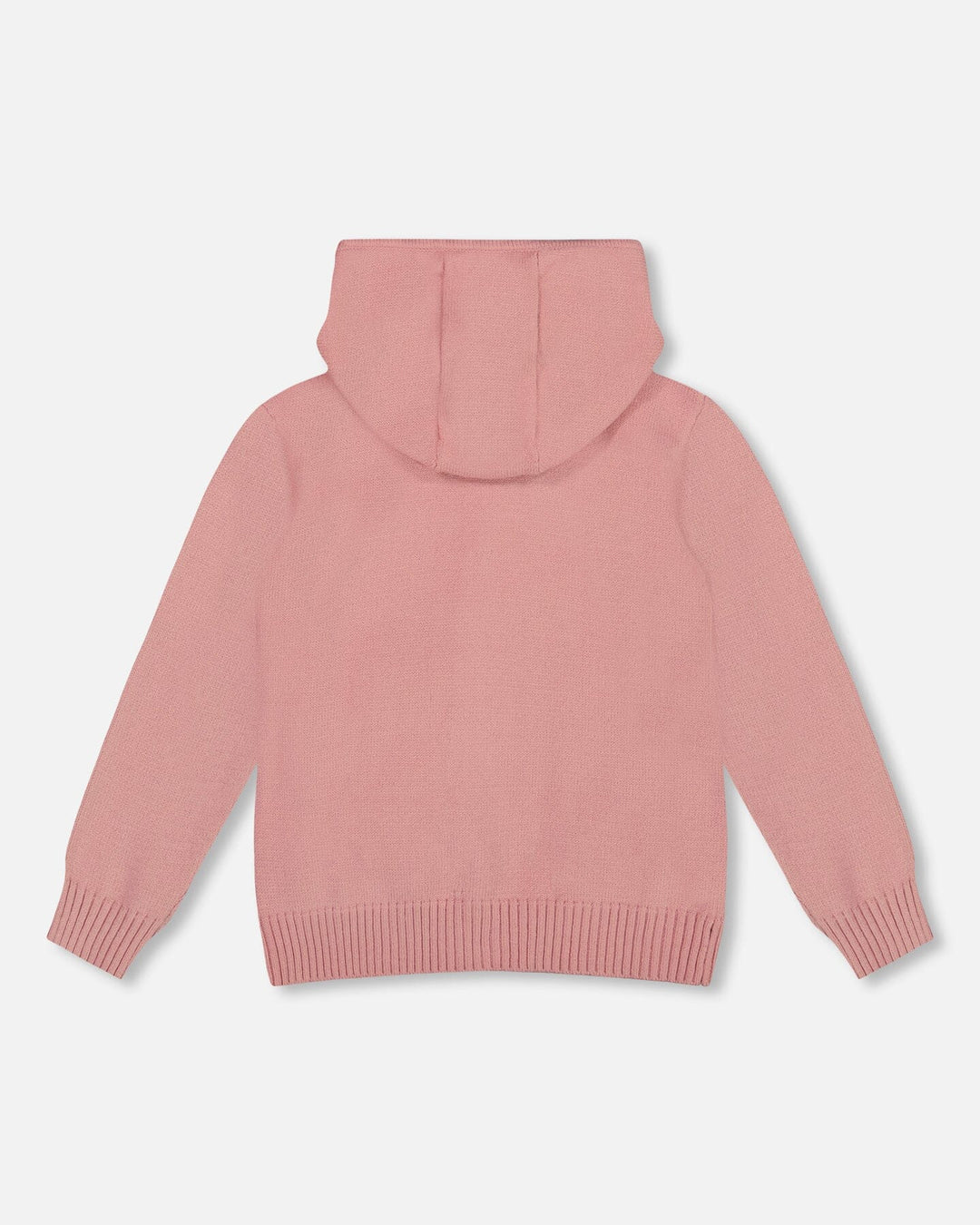 Hooded Knit Cardigan Dusty Pink With Unicorn Intarsia