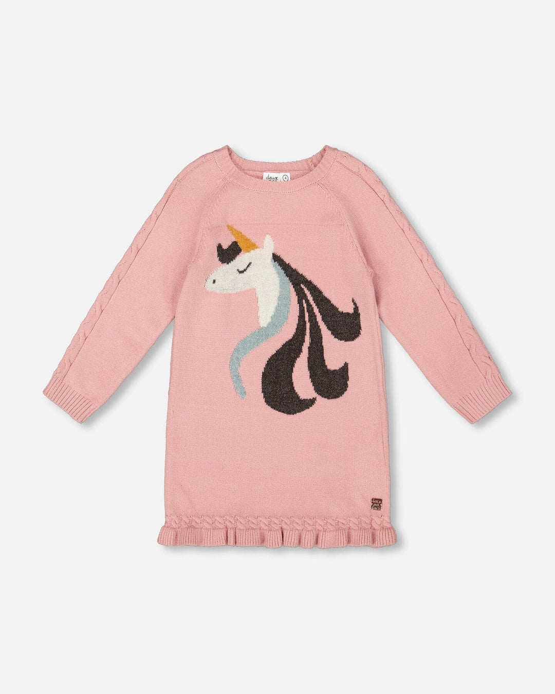 Knitted Dress Dusty Pink With Unicorn Intarsia