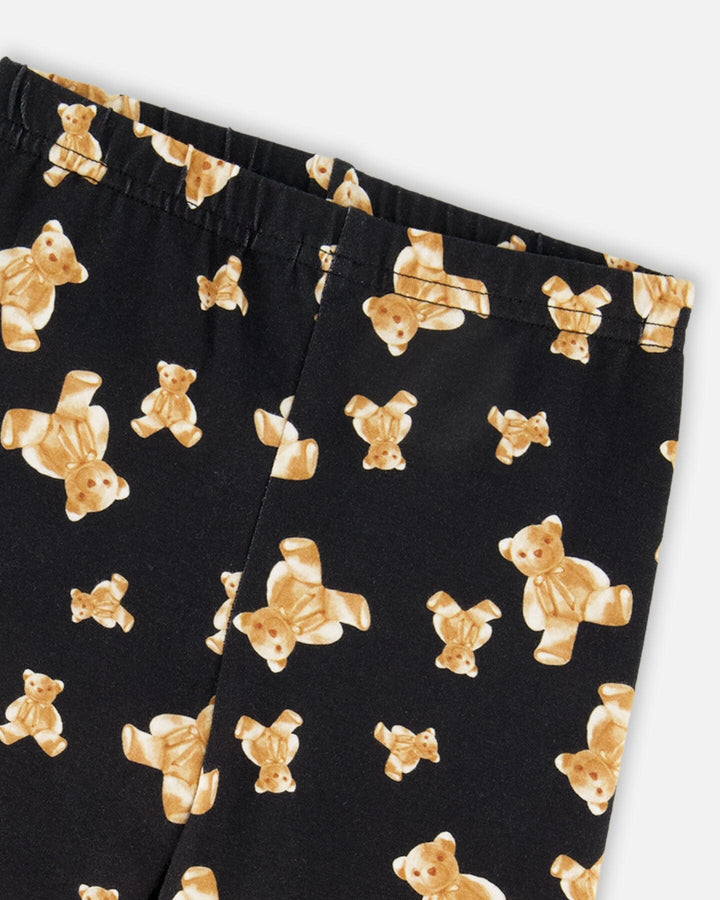 Jersey Leggings Black Teddy Bear Print