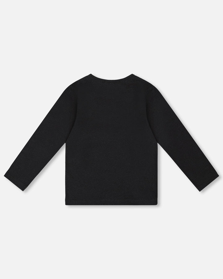 Black Organic Cotton T-Shirt With Reversible Sequin Teddy Bear