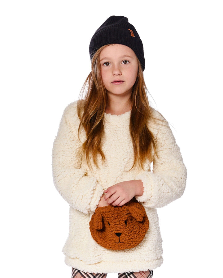 Plush Tunic Off-White With Bear Pocket