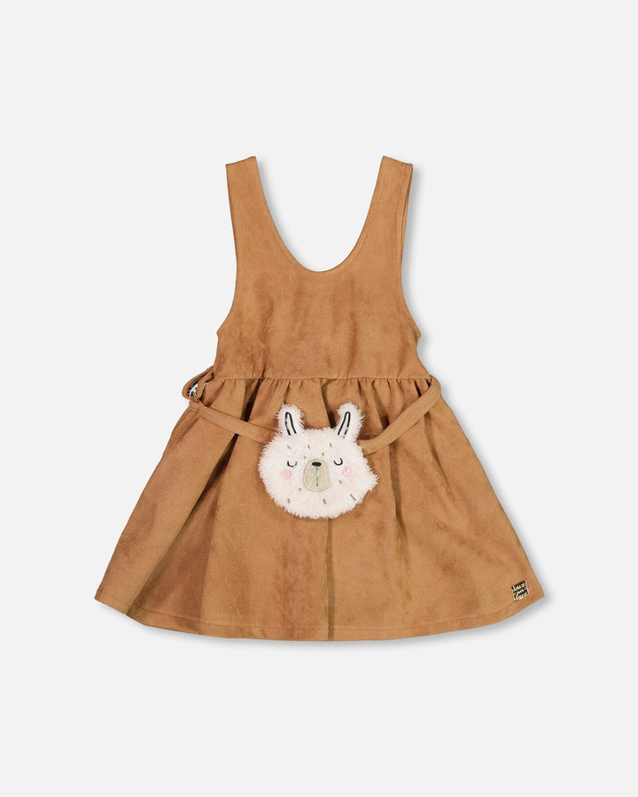 Stretch Suede Effect Jumper Light Pecan Brown With Llama Bag