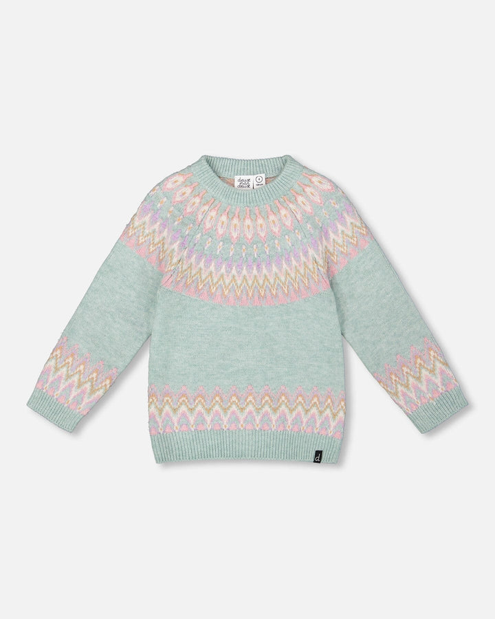 Sweater With Norwegian Jacquard Turquoise Blue
