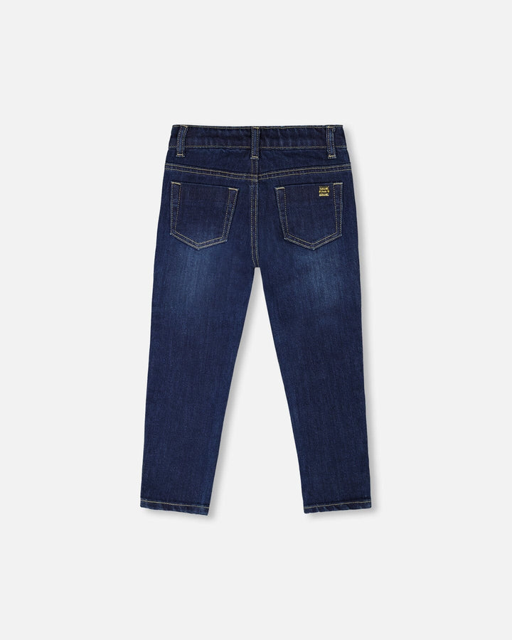 Stretch Jeans Blue Denim With Glittery Hearts