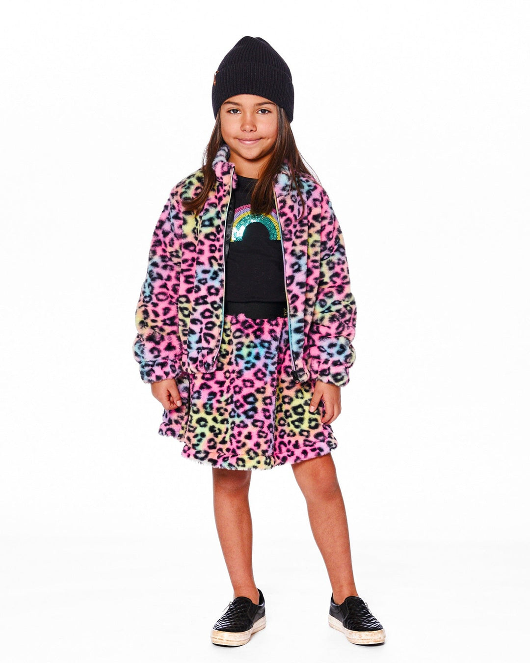 Faux Fur Zipped Jacket Multicolor Leopard